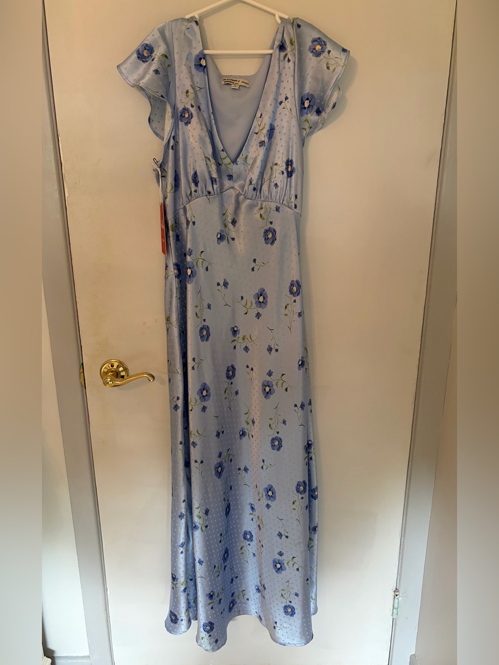 Women’s Old Navy Light Blue Floral Polka Dot Satin Maxi Dress size medium